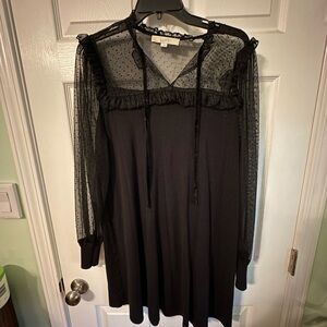 LOFT Black Dress with Sheer Polka Dot Detail